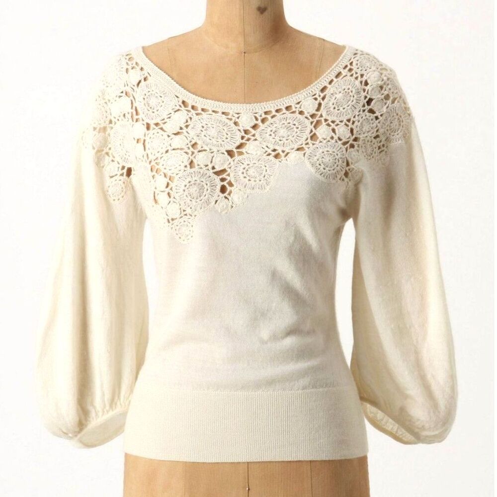 Anthropologie Cream Lace Detail Blouse
